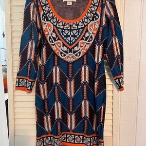 Flying Tomato Blue and Orange Geometric Dress